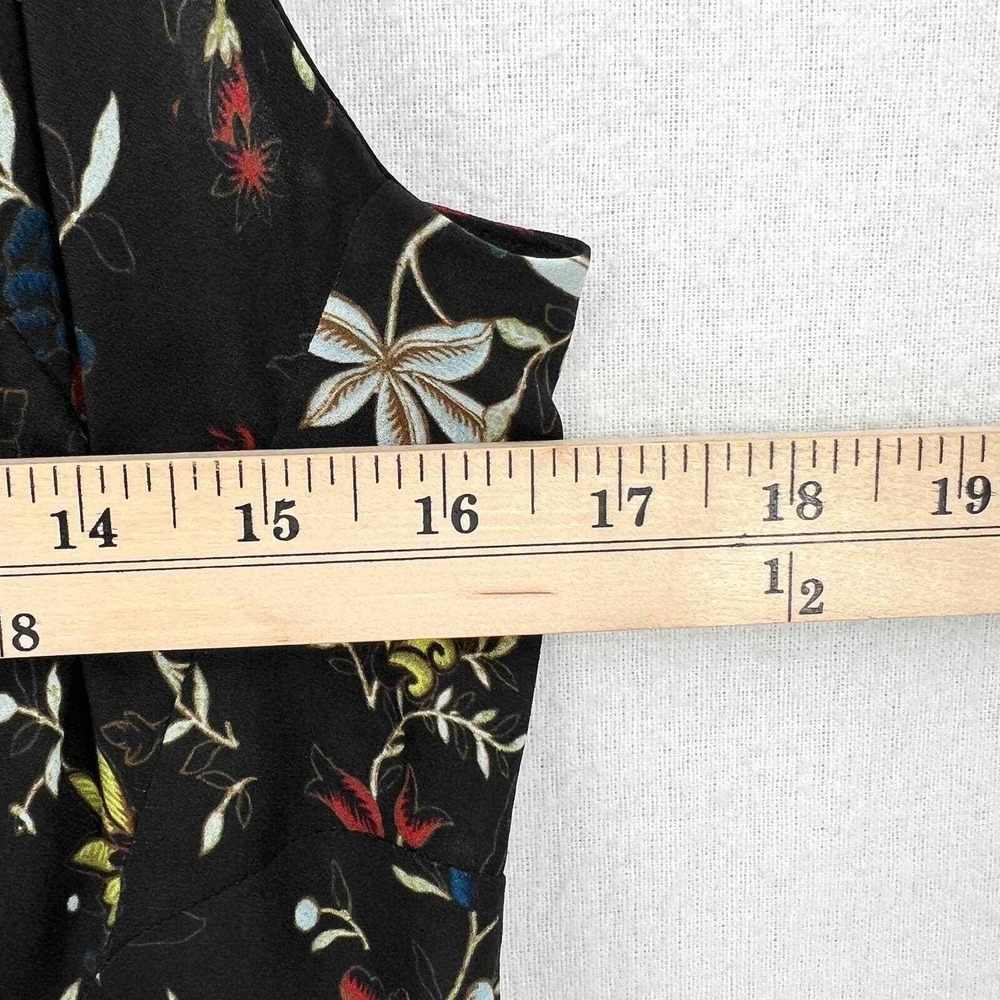 A.L.C. Purcell Floral Tank Top 10 Black Silk V Neck Sleeveless Ruffle Blouse - Picture 13 of 15